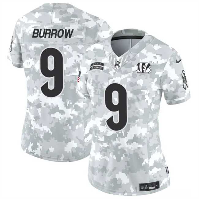 Women%27s Cincinnati Bengals #9 Joe Burrow 2024 F.U.S.E Arctic Camo Salute To Service Limited Stitched Jersey Dzhi